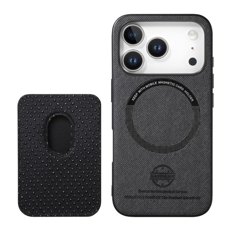 For iPhone 17 Pro Twill Texture Vegan Leather Magnetic Phone Cover with Detachable Card Holder