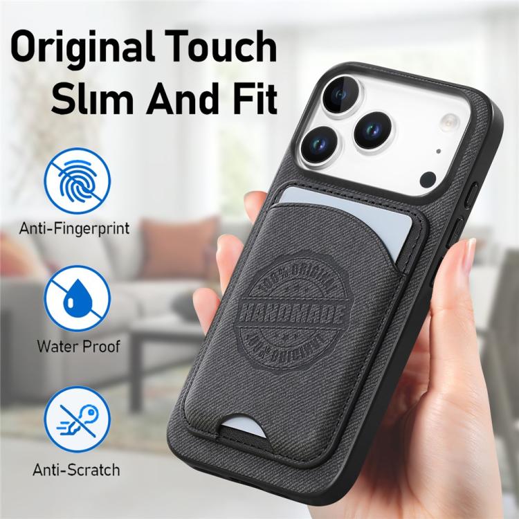 For iPhone 17 Twill Texture Vegan Leather Magnetic Phone Cover with Detachable Card Holder