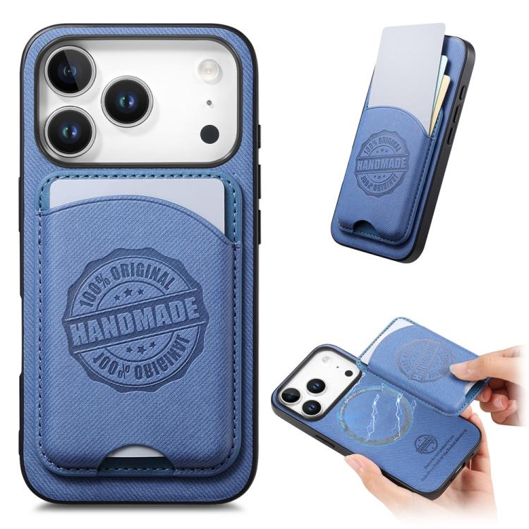 For iPhone 17 Twill Texture Vegan Leather Magnetic Phone Cover with Detachable Card Holder