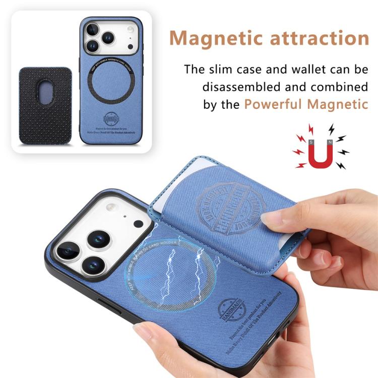 For iPhone 17 Twill Texture Vegan Leather Magnetic Phone Cover with Detachable Card Holder