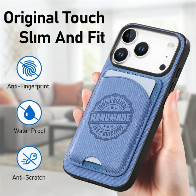 For iPhone 17 Twill Texture Vegan Leather Magnetic Phone Cover with Detachable Card Holder