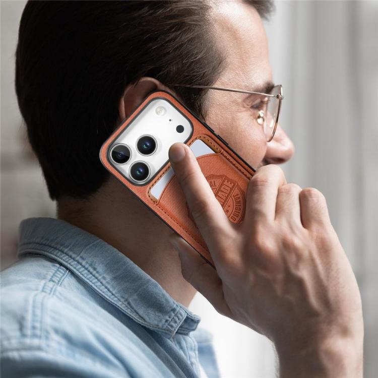 For iPhone 17 Twill Texture Vegan Leather Magnetic Phone Cover with Detachable Card Holder