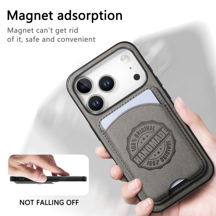 For iPhone 17 Twill Texture Vegan Leather Magnetic Phone Cover with Detachable Card Holder