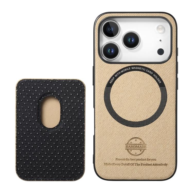 For iPhone 17 Twill Texture Vegan Leather Magnetic Phone Cover with Detachable Card Holder