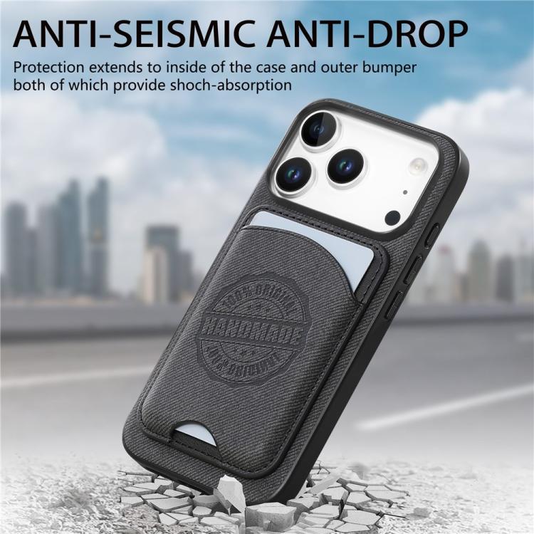 For iPhone 16 Plus Twill Texture Vegan Leather Magnetic Phone Cover with Detachable Card Holder