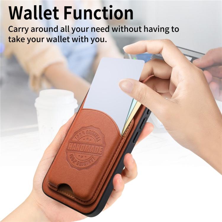 For iPhone 16 Plus Twill Texture Vegan Leather Magnetic Phone Cover with Detachable Card Holder