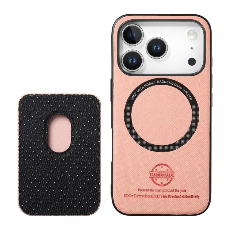 For iPhone 16 Plus Twill Texture Vegan Leather Magnetic Phone Cover with Detachable Card Holder