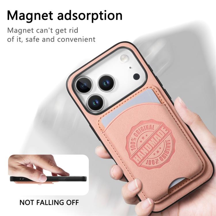 For iPhone 16 Plus Twill Texture Vegan Leather Magnetic Phone Cover with Detachable Card Holder