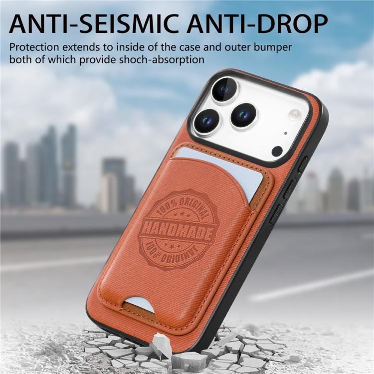 For iPhone 16 Twill Texture Vegan Leather Magnetic Phone Cover with Detachable Card Holder