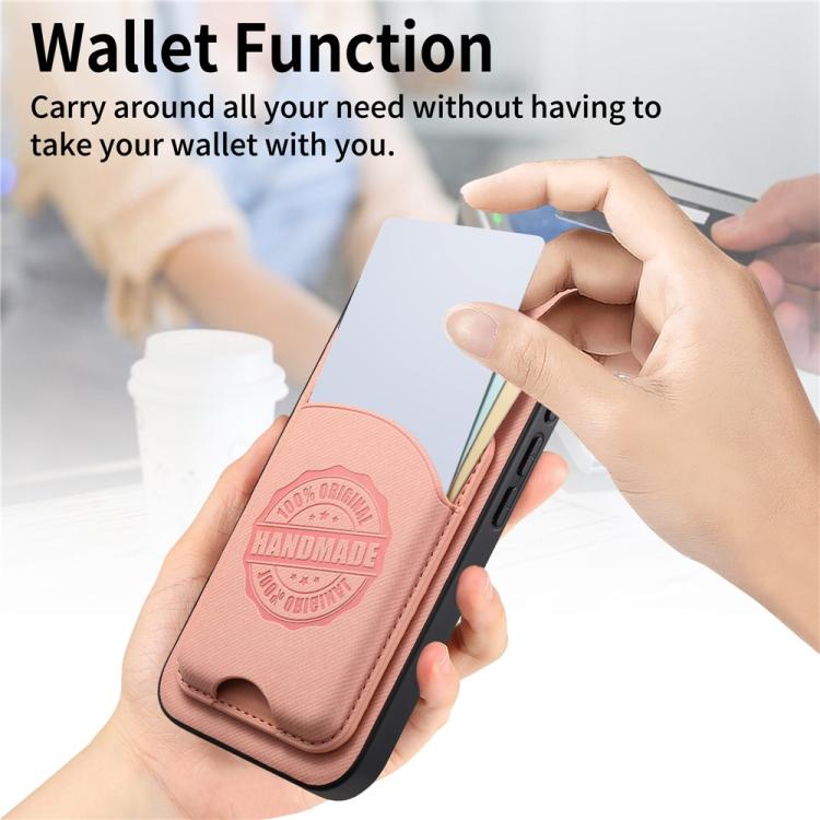 For iPhone 16 Twill Texture Vegan Leather Magnetic Phone Cover with Detachable Card Holder