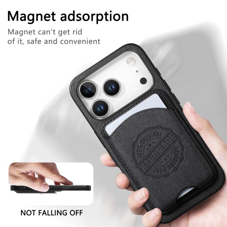 For iPhone 15 Plus Twill Texture Vegan Leather Magnetic Phone Cover with Detachable Card Holder