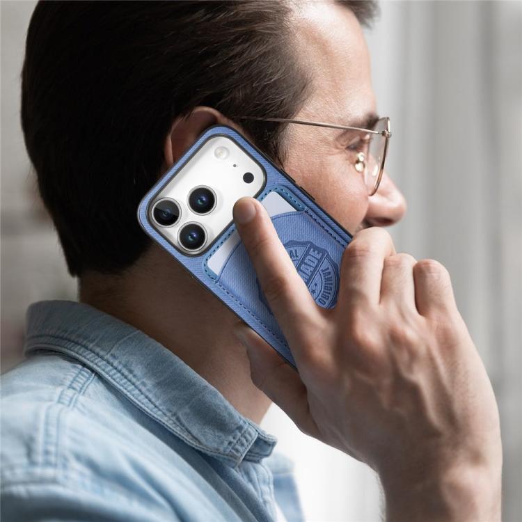 For iPhone 15 Plus Twill Texture Vegan Leather Magnetic Phone Cover with Detachable Card Holder