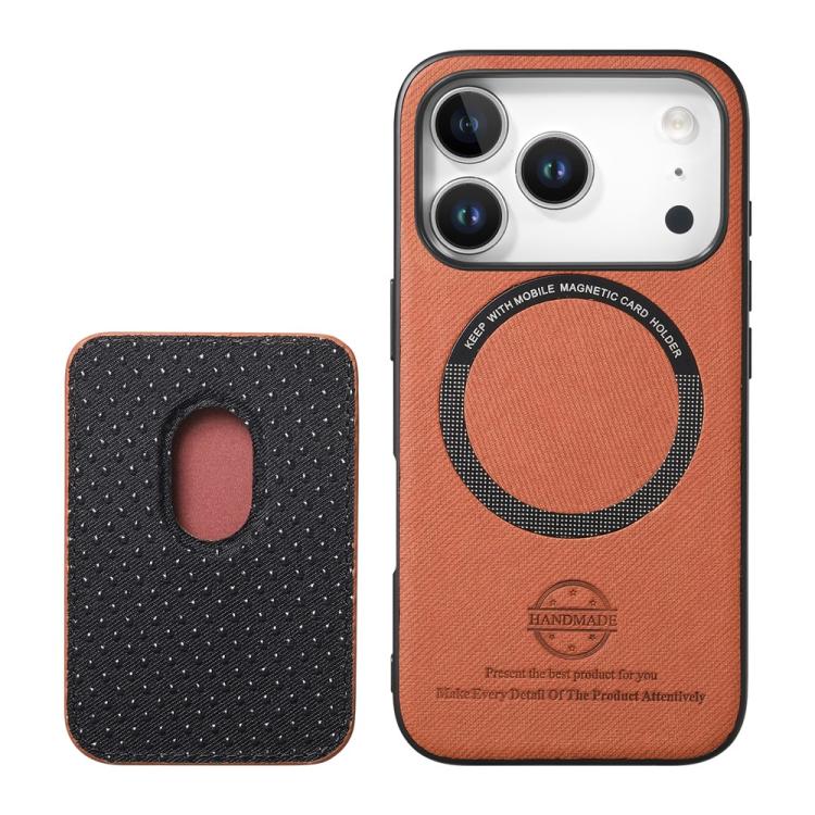 For iPhone 15 Plus Twill Texture Vegan Leather Magnetic Phone Cover with Detachable Card Holder