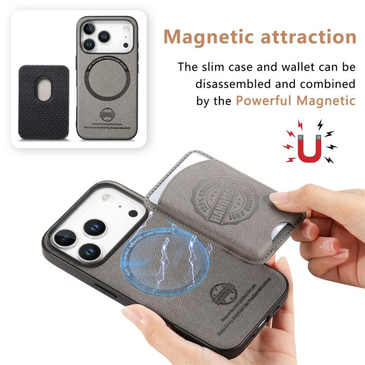 For iPhone 15 Plus Twill Texture Vegan Leather Magnetic Phone Cover with Detachable Card Holder