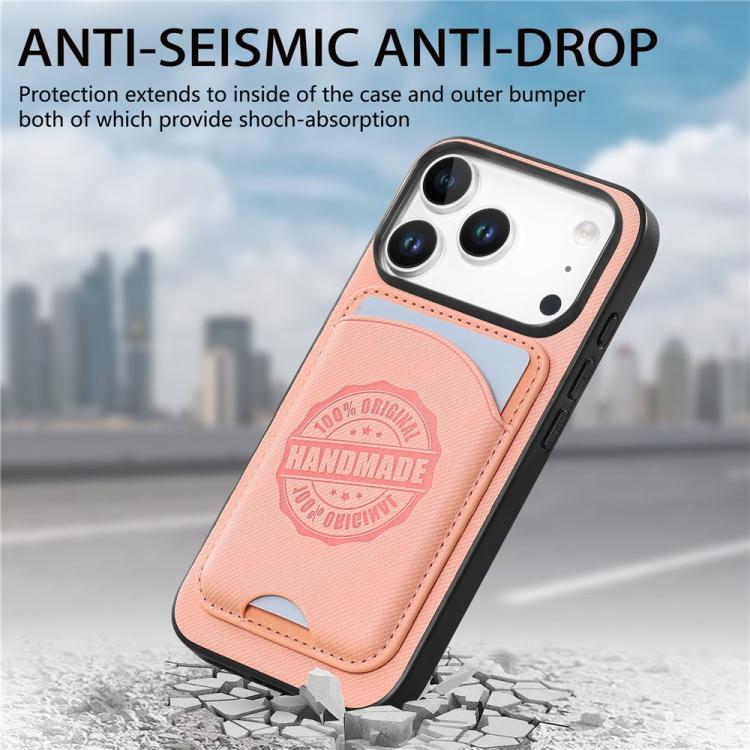 For iPhone 15 Plus Twill Texture Vegan Leather Magnetic Phone Cover with Detachable Card Holder
