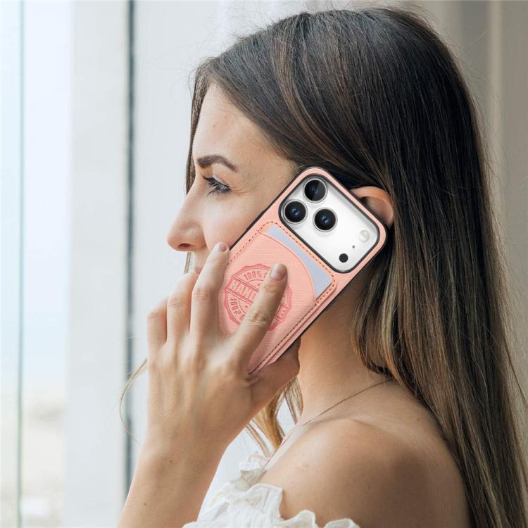 For iPhone 15 Twill Texture Vegan Leather Magnetic Phone Cover with Detachable Card Holder