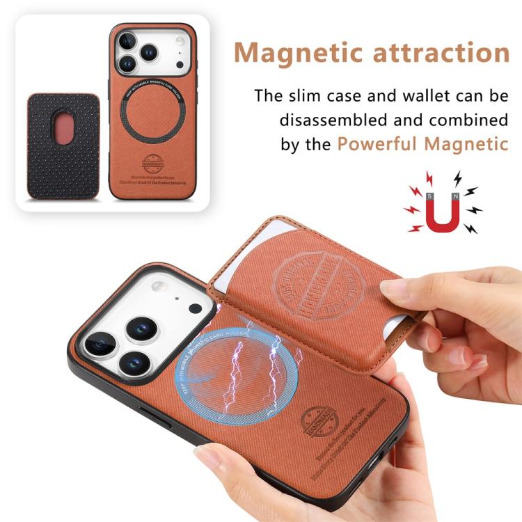For iPhone 14 Plus Twill Texture Vegan Leather Magnetic Phone Cover with Detachable Card Holder