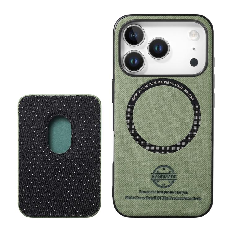 For iPhone 14 Twill Texture Vegan Leather Magnetic Phone Cover with Detachable Card Holder