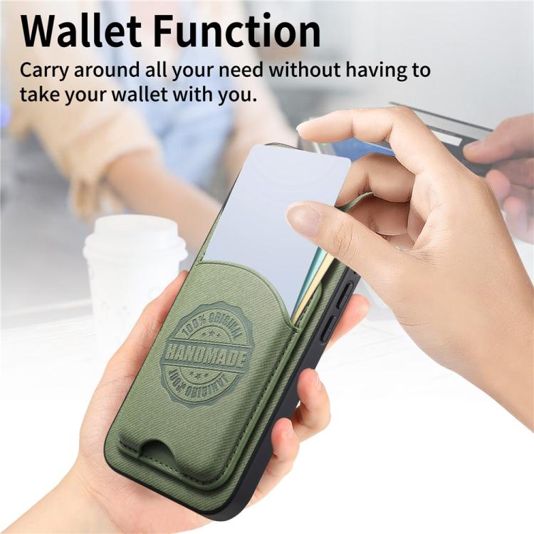 For iPhone 14 Twill Texture Vegan Leather Magnetic Phone Cover with Detachable Card Holder