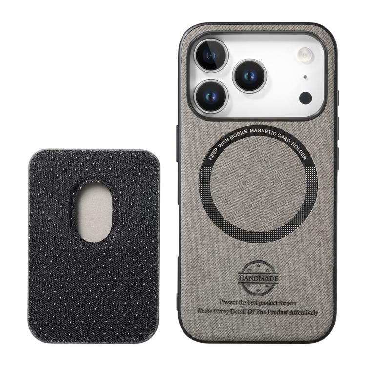 For iPhone 14 Twill Texture Vegan Leather Magnetic Phone Cover with Detachable Card Holder