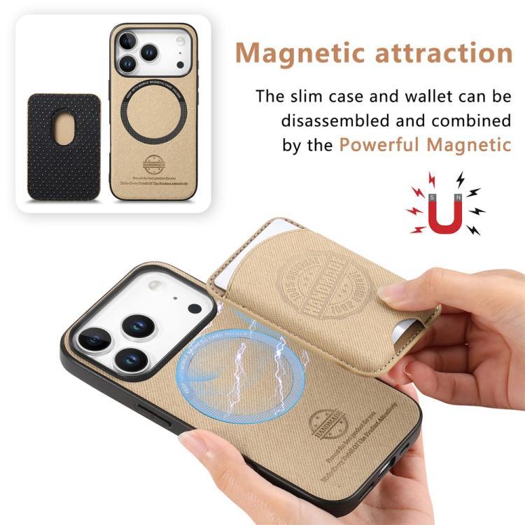 For iPhone 14 Twill Texture Vegan Leather Magnetic Phone Cover with Detachable Card Holder
