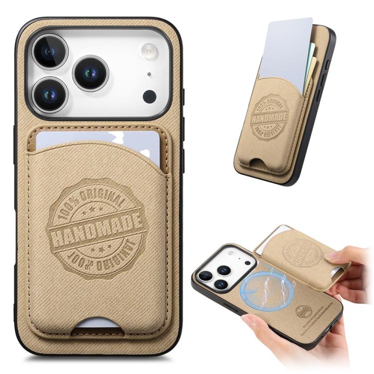 For iPhone 14 Pro Twill Texture Vegan Leather Magnetic Phone Cover with Detachable Card Holder