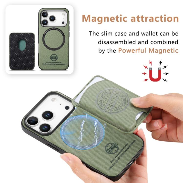 For iPhone 13 Pro Twill Texture Vegan Leather Magnetic Phone Cover with Detachable Card Holder