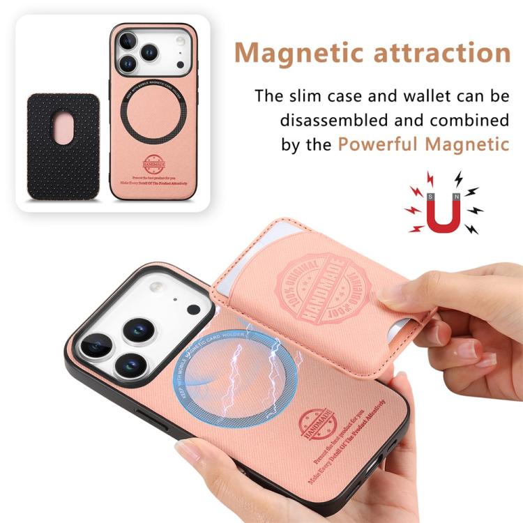 For iPhone 11 Pro Twill Texture Vegan Leather Magnetic Phone Cover with Detachable Card Holder
