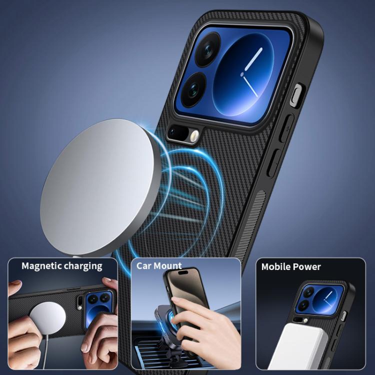 For Xiaomi 17 Pro WANLONFENG TQ1 Series Magnetic Carbon Fiber Texture Phone Case with 2pcs Screen Films