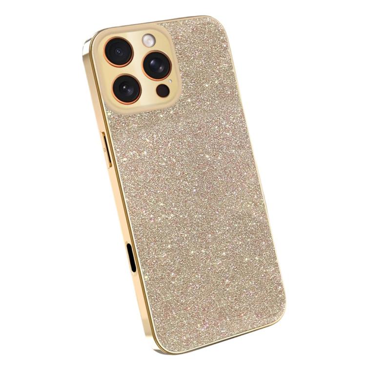 For iPhone 16 Pro Max Electroplating Frame Sparkling Glitter Shockproof Phone Case