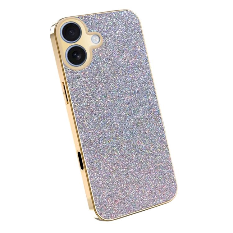 For iPhone 16 Electroplating Frame Sparkling Glitter Shockproof Phone Case