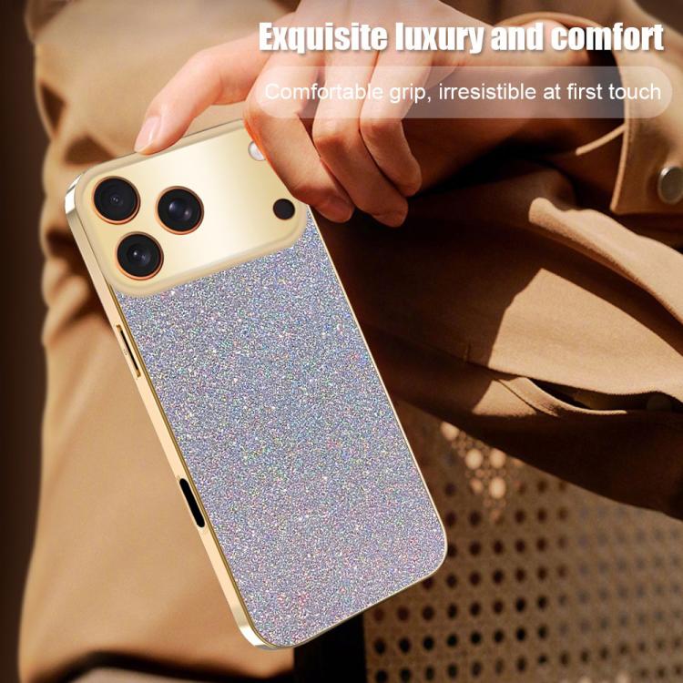For iPhone 16 Pro Max Electroplating Frame Sparkling Glitter Shockproof Phone Case