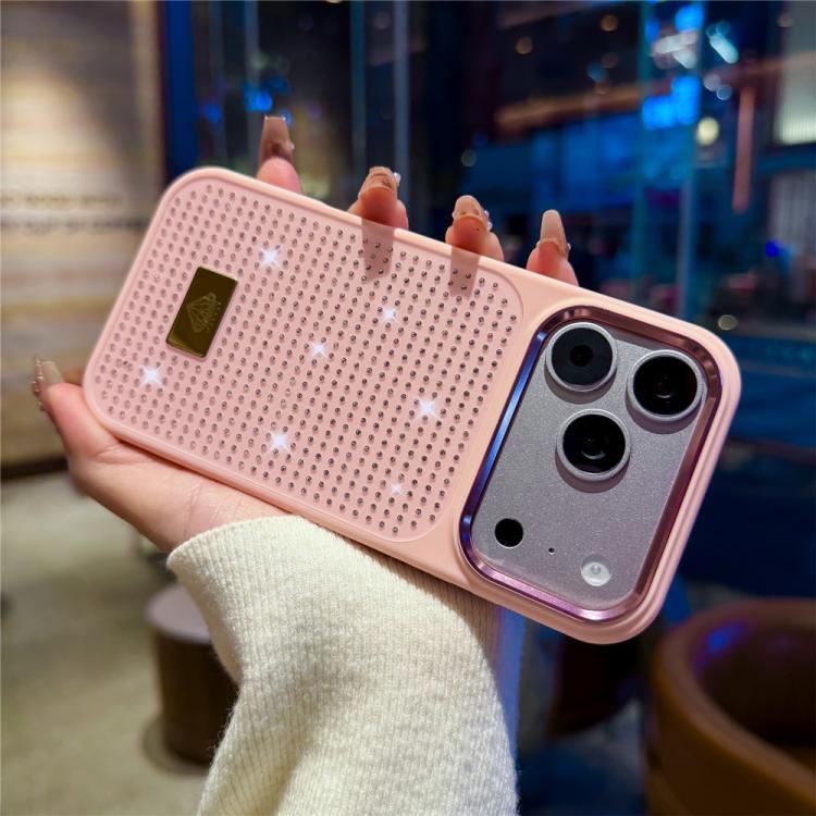 For iPhone 17 Pro Max Resin Rhinestones Metal Emblem TPU + PC Shockproof Phone Case