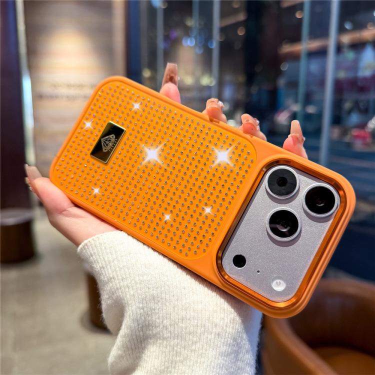 For iPhone 17 Pro Resin Rhinestones Metal Emblem TPU + PC Shockproof Phone Case