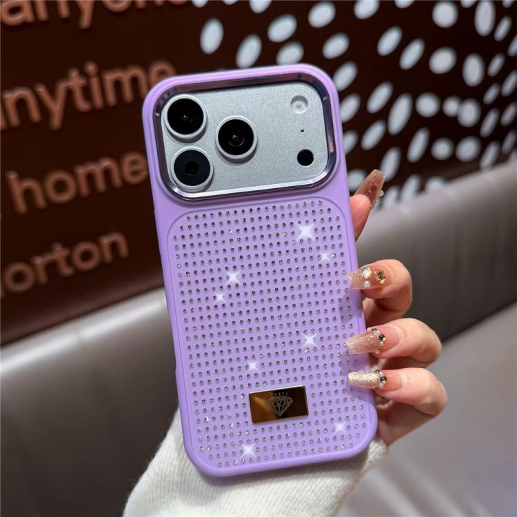 For iPhone 17 Pro Resin Rhinestones Metal Emblem TPU + PC Shockproof Phone Case