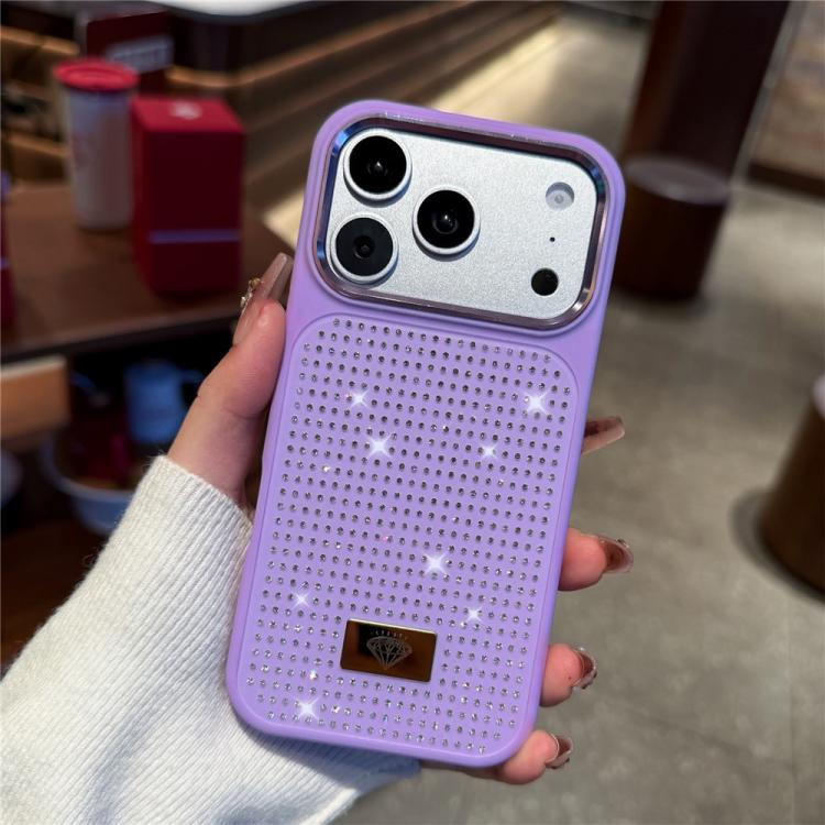 For iPhone 17 Pro Resin Rhinestones Metal Emblem TPU + PC Shockproof Phone Case