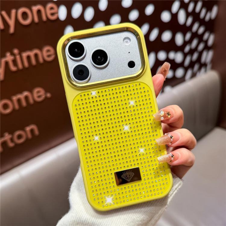 For iPhone 17 Pro Resin Rhinestones Metal Emblem TPU + PC Shockproof Phone Case