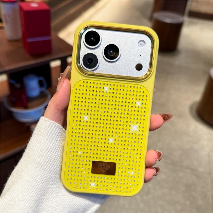 For iPhone 17 Pro Resin Rhinestones Metal Emblem TPU + PC Shockproof Phone Case