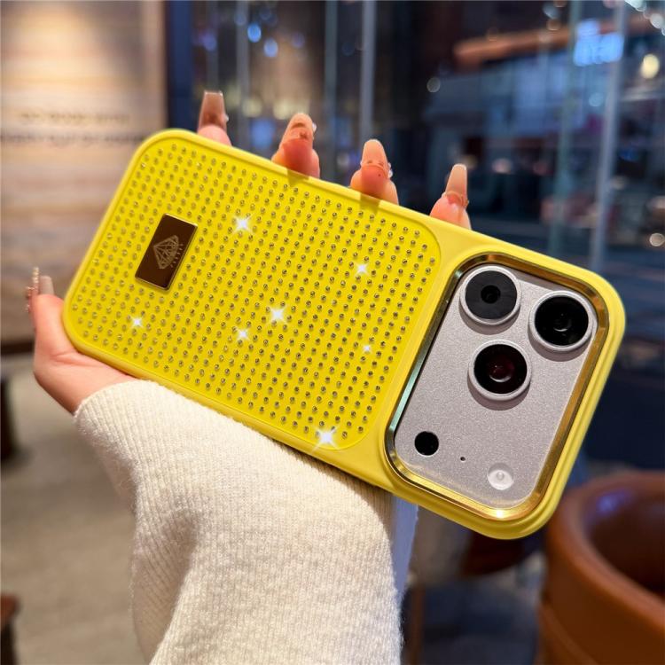For iPhone 17 Pro Resin Rhinestones Metal Emblem TPU + PC Shockproof Phone Case