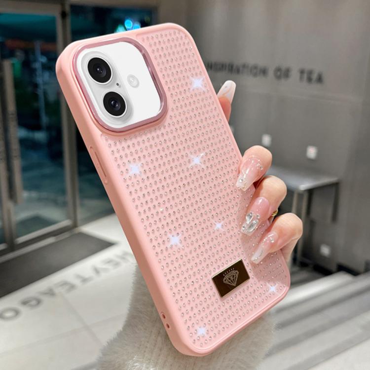 For iPhone 17 Resin Rhinestones Metal Emblem TPU + PC Shockproof Phone Case
