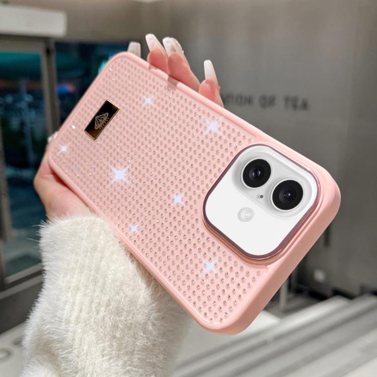 For iPhone 17 Resin Rhinestones Metal Emblem TPU + PC Shockproof Phone Case
