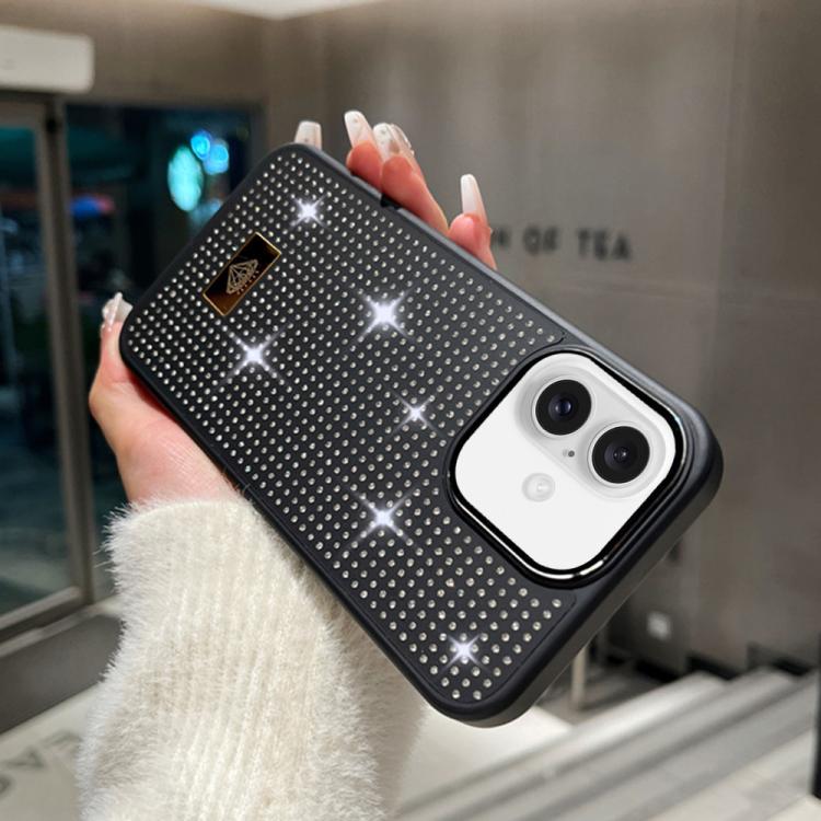For iPhone 17 Resin Rhinestones Metal Emblem TPU + PC Shockproof Phone Case