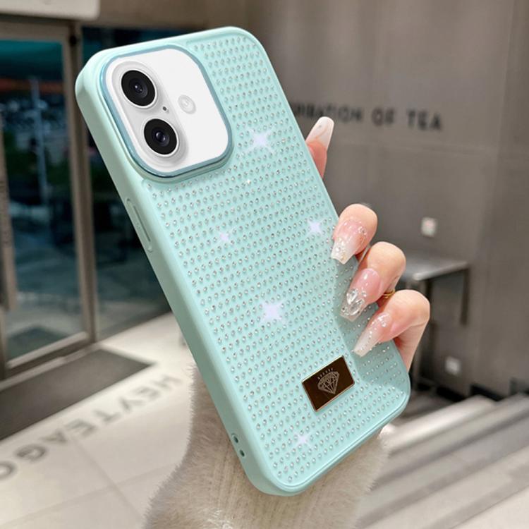 For iPhone 17 Resin Rhinestones Metal Emblem TPU + PC Shockproof Phone Case