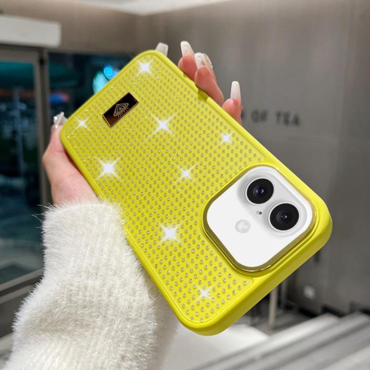 For iPhone 17 Resin Rhinestones Metal Emblem TPU + PC Shockproof Phone Case