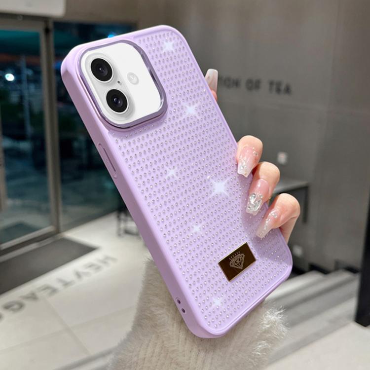 For iPhone 16 Plus Resin Rhinestones Metal Emblem TPU + PC Shockproof Phone Case