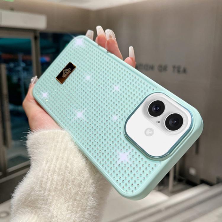 For iPhone 16 Plus Resin Rhinestones Metal Emblem TPU + PC Shockproof Phone Case