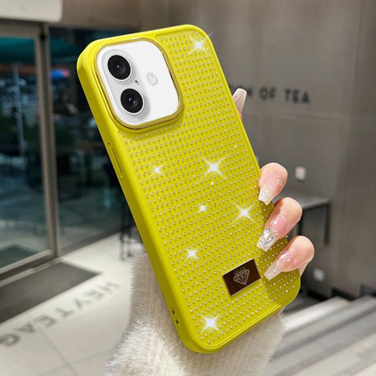 For iPhone 16 Plus Resin Rhinestones Metal Emblem TPU + PC Shockproof Phone Case