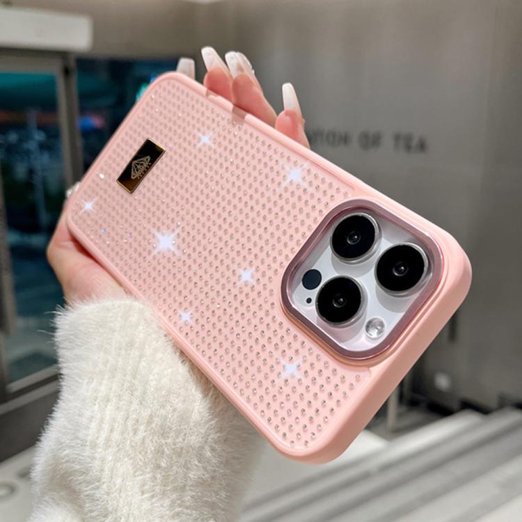 For iPhone 15 Pro Resin Rhinestones Metal Emblem TPU + PC Shockproof Phone Case