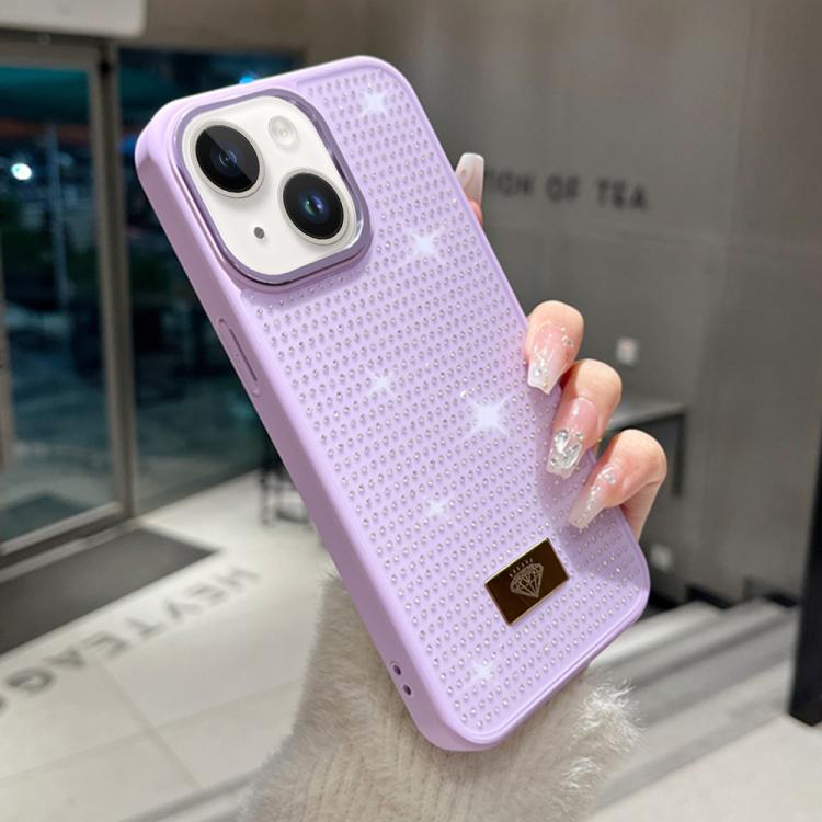 For iPhone 14 Resin Rhinestones Metal Emblem TPU + PC Shockproof Phone Case