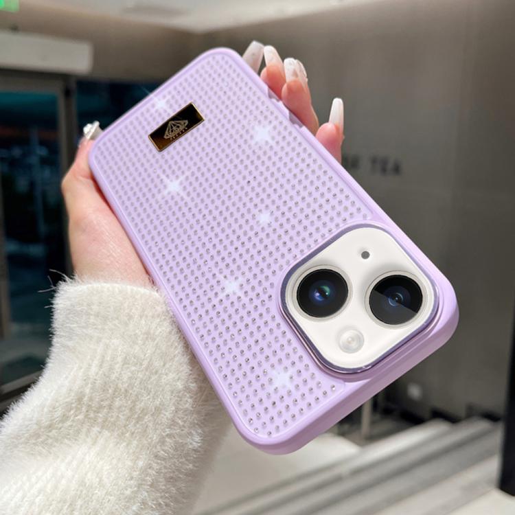 For iPhone 14 Resin Rhinestones Metal Emblem TPU + PC Shockproof Phone Case